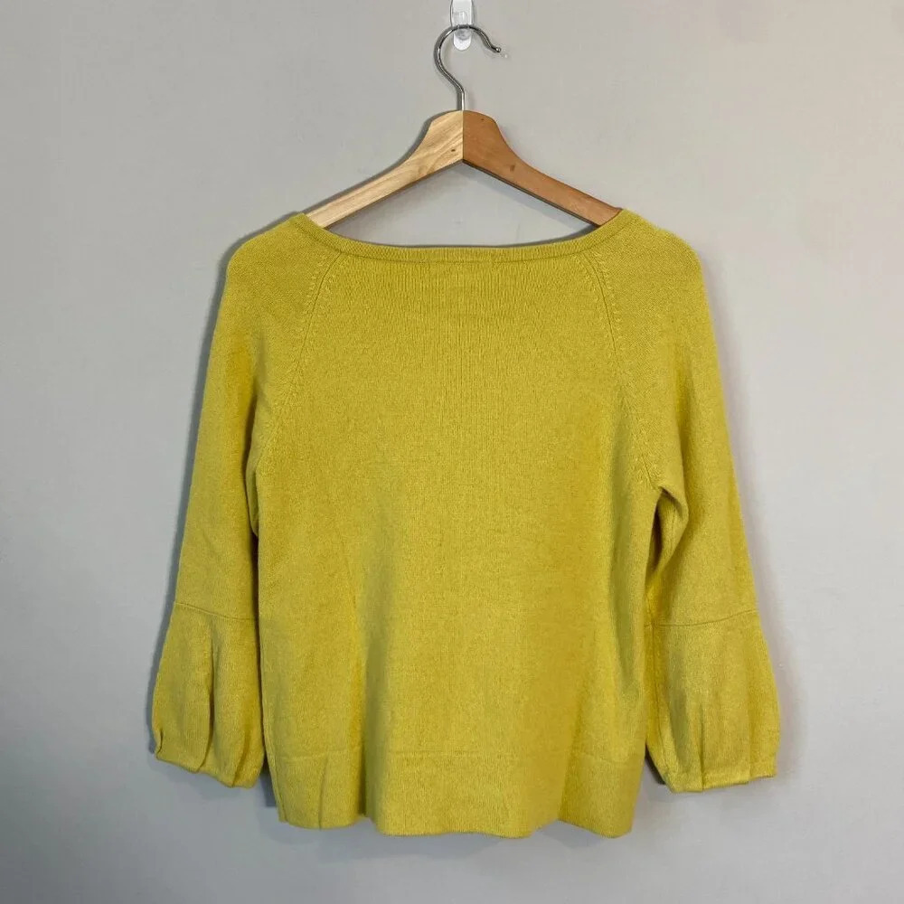 Boden Women's Size 4 100% Cashmere Puff Sleeve Knit Pullover Sweater Yellow Cozy - Picture 3 of 15